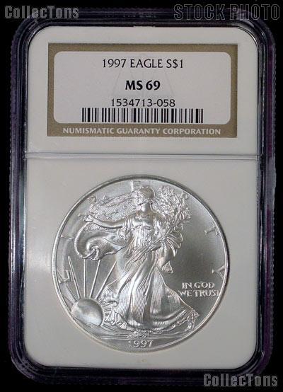 1997 American Silver Eagle Dollar in NGC MS 69