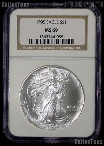 1995 American Silver Eagle Dollar in NGC MS 69