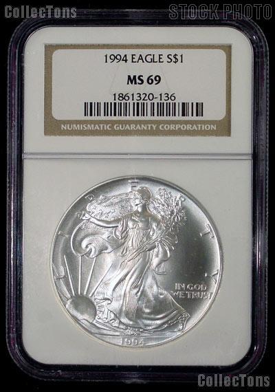 1994 American Silver Eagle Dollar in NGC MS 69