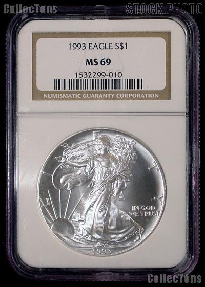 1993 American Silver Eagle Dollar in NGC MS 69