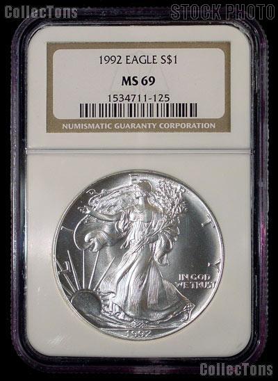 1992 American Silver Eagle Dollar in NGC MS 69