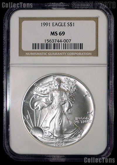 1991 American Silver Eagle Dollar in NGC MS 69