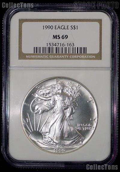 1990 American Silver Eagle Dollar in NGC MS 69