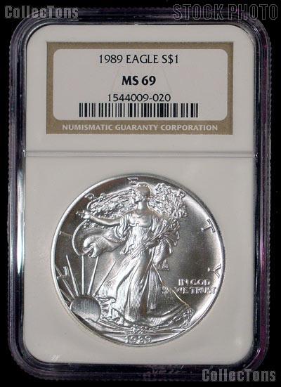 1989 American Silver Eagle Dollar in NGC MS 69