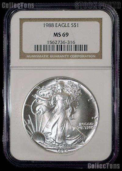 1988 American Silver Eagle Dollar in NGC MS 69
