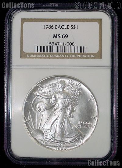 1986 American Silver Eagle Dollar in NGC MS 69