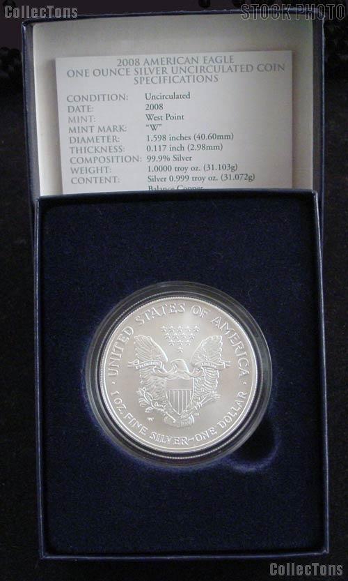 2008-W Reverse of 2007 Silver Eagle Dollar - Box & Papers