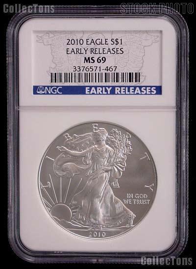 2010 American Silver Eagle Dollar in NGC Early Releases MS 69