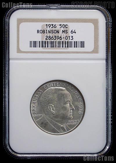 1936 Arkansas Centennial Robinson Silver Commemorative Half Dollar in NGC MS 64