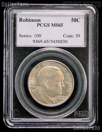 1936 Arkansas Centennial Robinson Silver Commemorative Half Dollar in PCGS MS 65