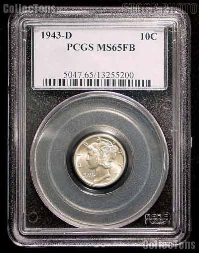 1943-D Mercury Silver Dime in PCGS MS 65 FB (Full Bands)