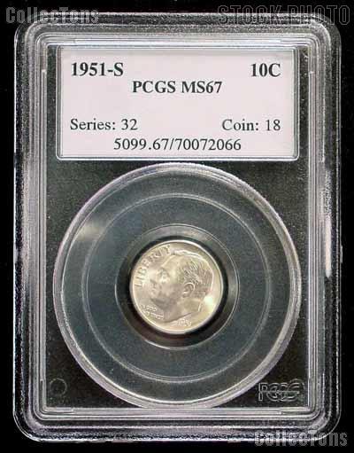 1951-S Roosevelt Silver Dime in PCGS MS 67