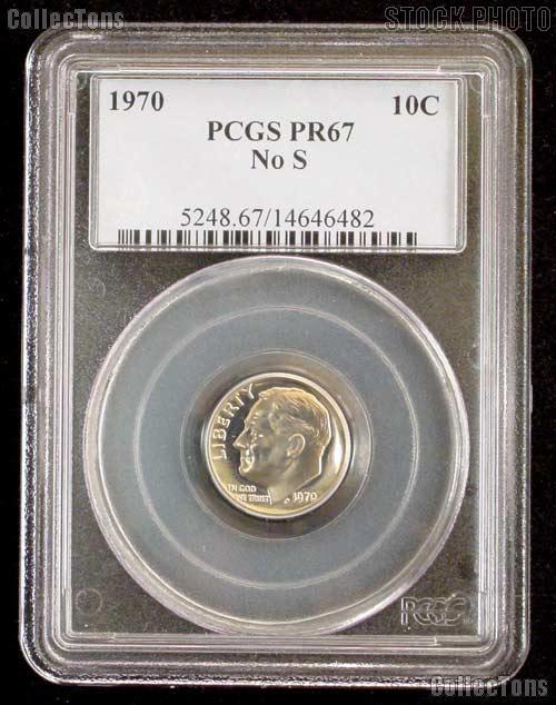 1970 Roosevelt Dime Rare No S Mintmark Proof in PCGS PR 67 No S
