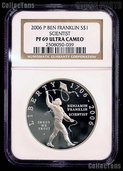 2006-P Benjamin Franklin Scientist Tercentenary Silver Commemorative Proof Dollar in NGC PF 69 Ultra Cameo