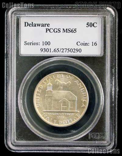 1936 Delaware Tercentenary Silver Commemorative Half Dollar in PCGS MS 65