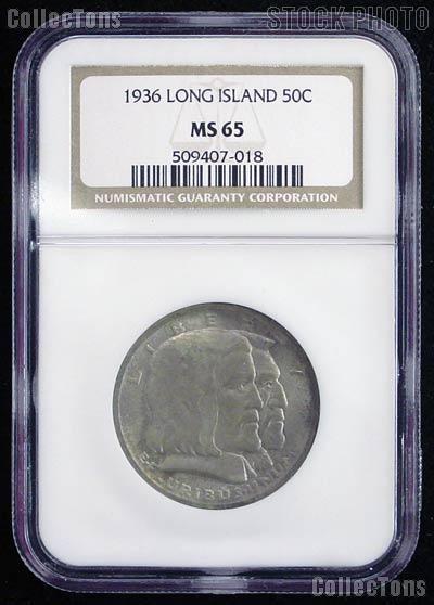 1936 Long Island Tercentenary Silver Commemorative Half Dollar in NGC MS 65