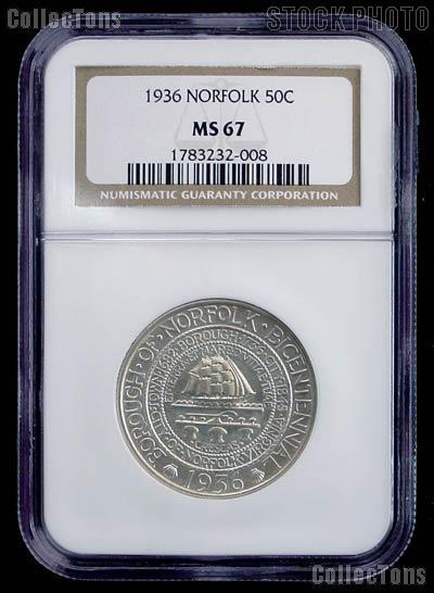 1936 Norfolk Virginia Bicentennial Silver Commemorative Half Dollar in NGC MS 67