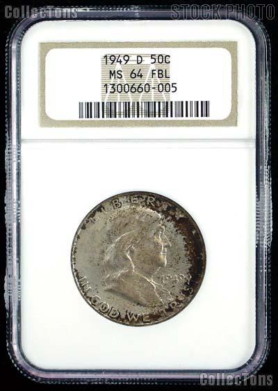 1949-D Franklin Silver Half Dollar in NGC MS 64 FBL (Full Bell Line)