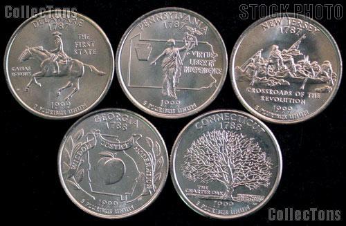 1999 Quarters Set of 10 BU Coins 1999 State Quarters P & D Mints