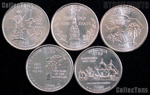 2000 Quarters Set of 10 BU Coins 2000 State Quarters P & D Mints