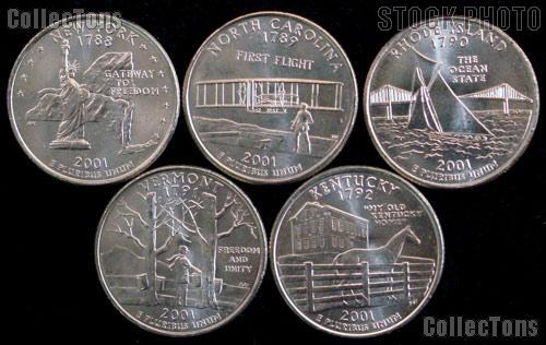 2001 Quarters Set of 5 BU Coins 2001 State Quarters Philadelphia (P) Mint
