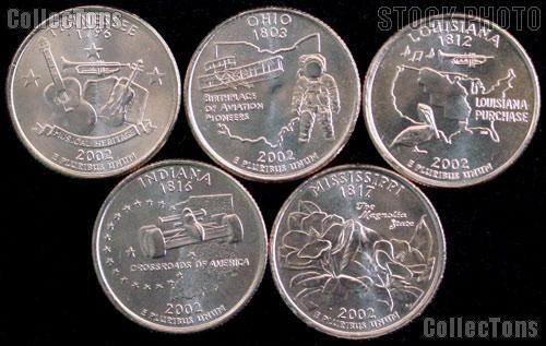 2002 Quarters Set of 5 BU Coins 2002 State Quarters Denver (D) Mint
