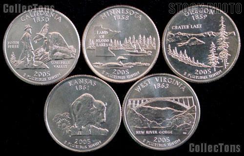 2005 Quarters Set of 5 BU Coins 2005 State Quarters Philadelphia (P) Mint