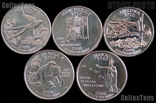 2008 Quarters Set of 10 BU Coins 2008 State Quarters P & D Mints