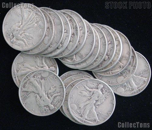 Walking Liberty Silver Half Dollar Rolls - 20 Coins $10 Face