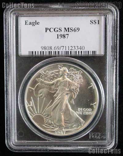 1987 American Silver Eagle Dollar in PCGS MS 69