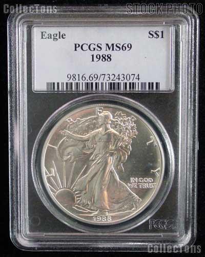 1988 American Silver Eagle Dollar in PCGS MS 69