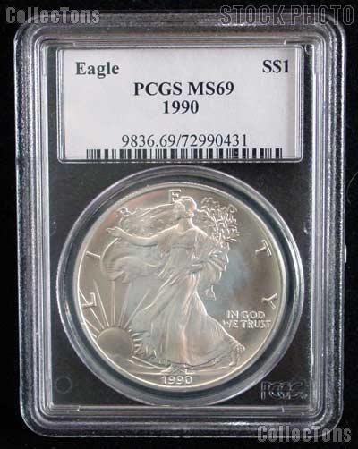 1990 American Silver Eagle Dollar in PCGS MS 69