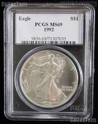 1992 American Silver Eagle Dollar in PCGS MS 69
