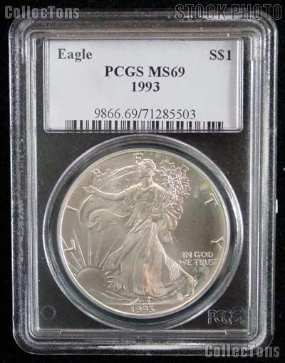 1993 American Silver Eagle Dollar in PCGS MS 69
