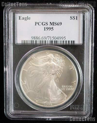 1995 American Silver Eagle Dollar in PCGS MS 69