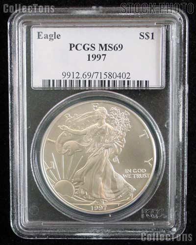 1997 American Silver Eagle Dollar in PCGS MS 69
