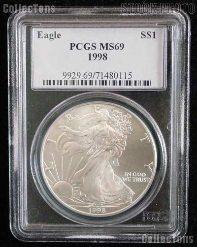 1998 American Silver Eagle Dollar in PCGS MS 69