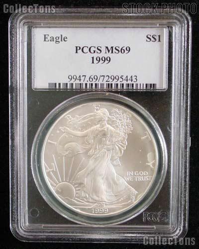 1999 American Silver Eagle Dollar in PCGS MS 69