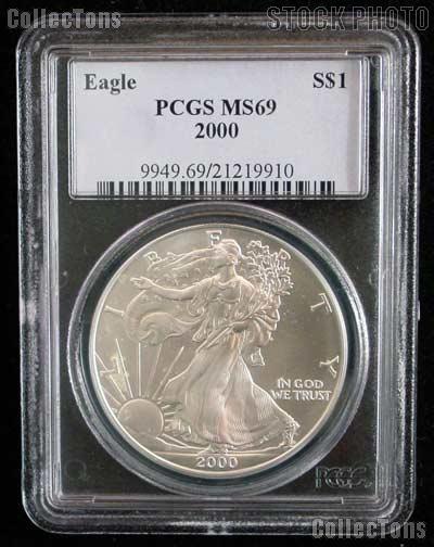 2000 American Silver Eagle Dollar in PCGS MS 69
