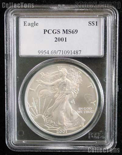2001 American Silver Eagle Dollar in PCGS MS 69