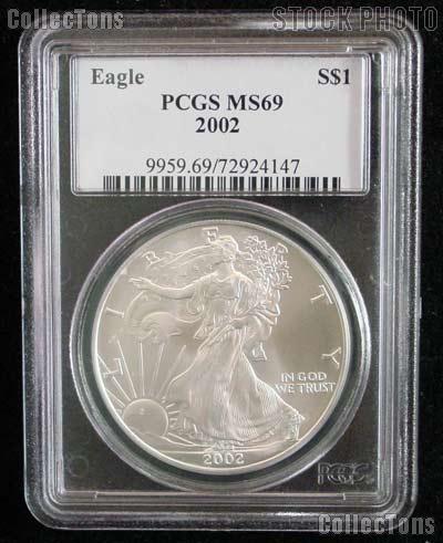 2002 American Silver Eagle Dollar in PCGS MS 69