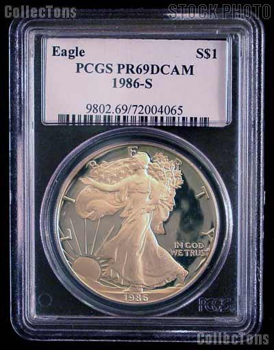 1986-S American Silver Eagle Dollar PROOF in PCGS PR 69 DCAM