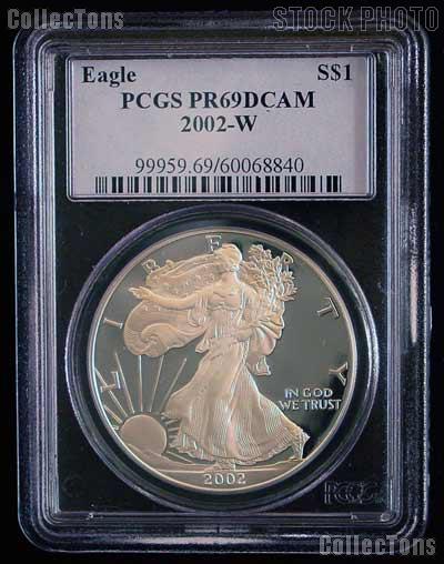2002-W American Silver Eagle Dollar PR69DCAM PCGS Proof 69 Deep Cameo 