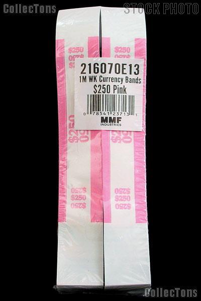 Currency Straps $250 Pink for 50 Five Dollar Bills Pack of 1,000 Bands