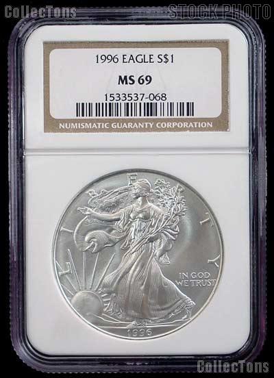 1996 American Silver Eagle Dollar in NGC MS 69