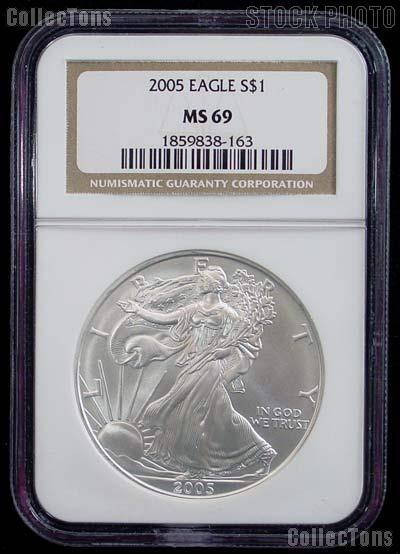 2005 American Silver Eagle Dollar in NGC MS 69