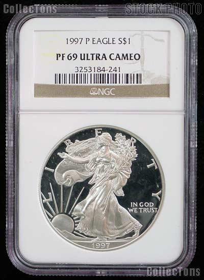 1997-P American Silver Eagle Dollar PROOF in NGC PF 69 ULTRA CAMEO