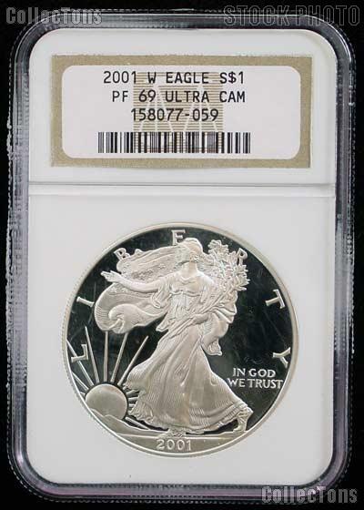 2001-W American Silver Eagle Dollar PROOF in NGC PF 69 ULTRA CAMEO