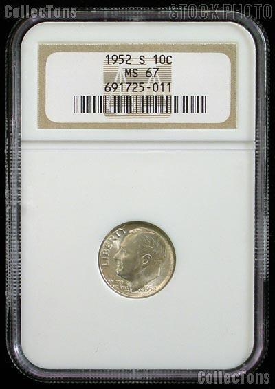 1952-S Roosevelt Silver Dime in NGC MS 67