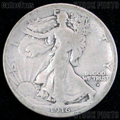 1916-D Walking Liberty Silver Half Dollar Obverse Mintmark Circulated Coin G 4 or Better